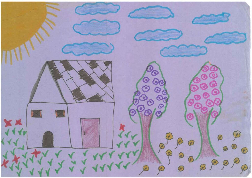 DIBUJO CASA Y ÁRBOLES NIÑOS DE GAZA