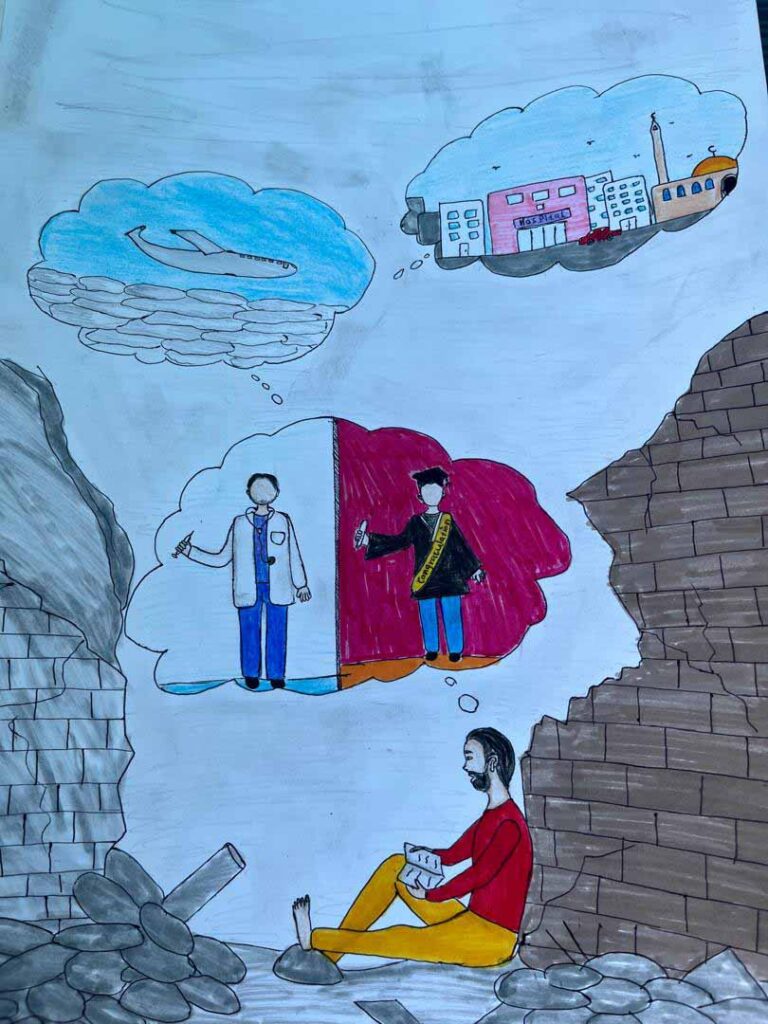 DIBUJO JOVEN PIENSA NIÑOS DE GAZA