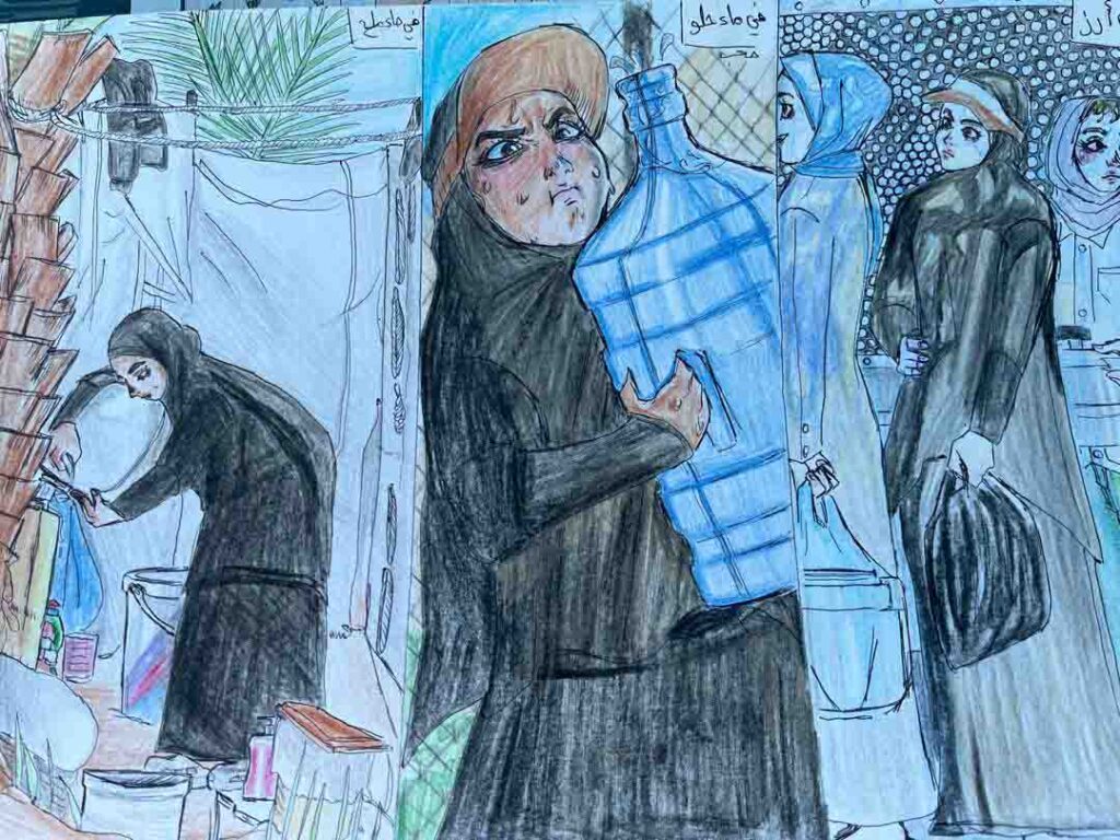 DIBUJO MUJER NIÑOS DE GAZA