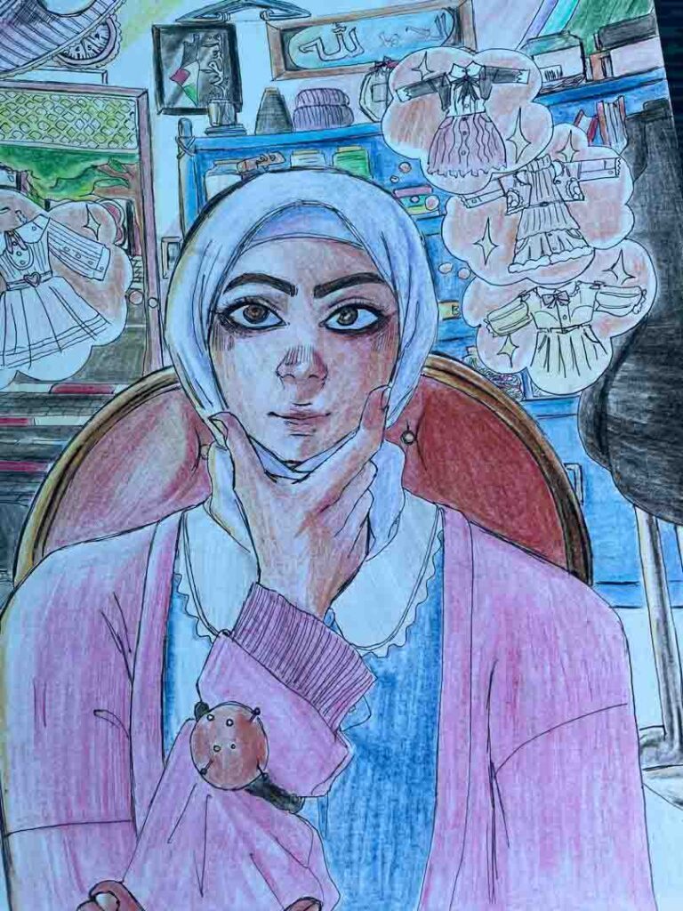 DIBUJO MUJER PIENSA NIÑOS DE GAZA
