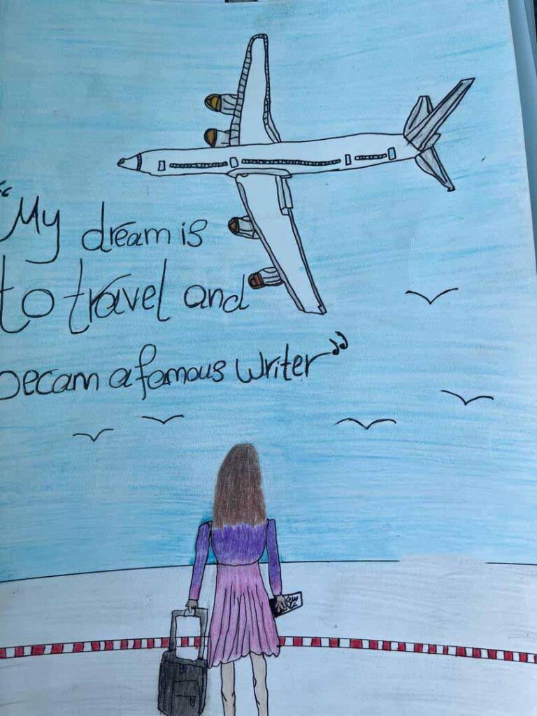 DIBUJO NIÑA VIAJA NIÑOS DE GAZA