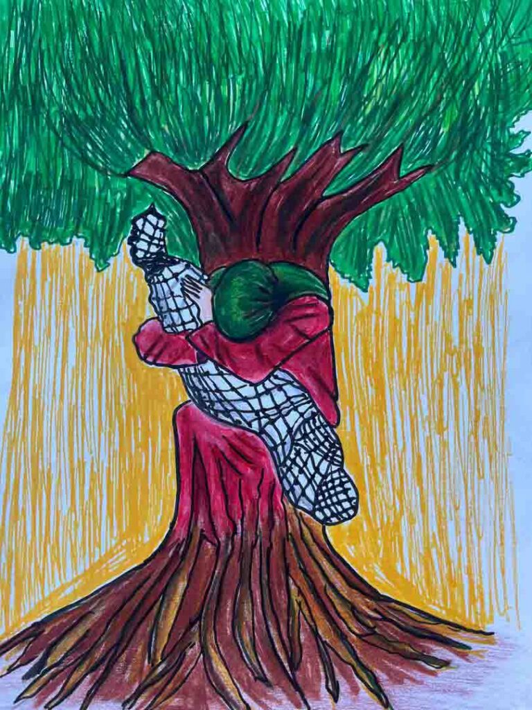 DIBUJO PERSONA Y ÁRBOL NIÑOS DE GAZA